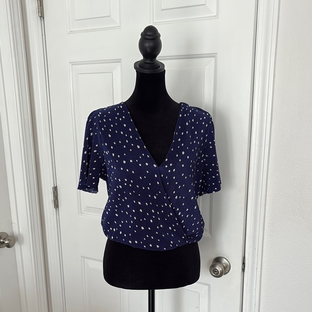Astr Polka Dot Short Sleeve Wrap Blouse